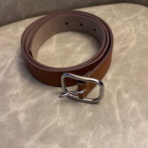 Brown Leather Belt with Silver Buckle